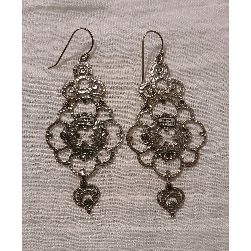 Sterling Silver Zoa Numan Chandelier Pierced Earrings 925 Israel 3" Long - Picture 7 of 8